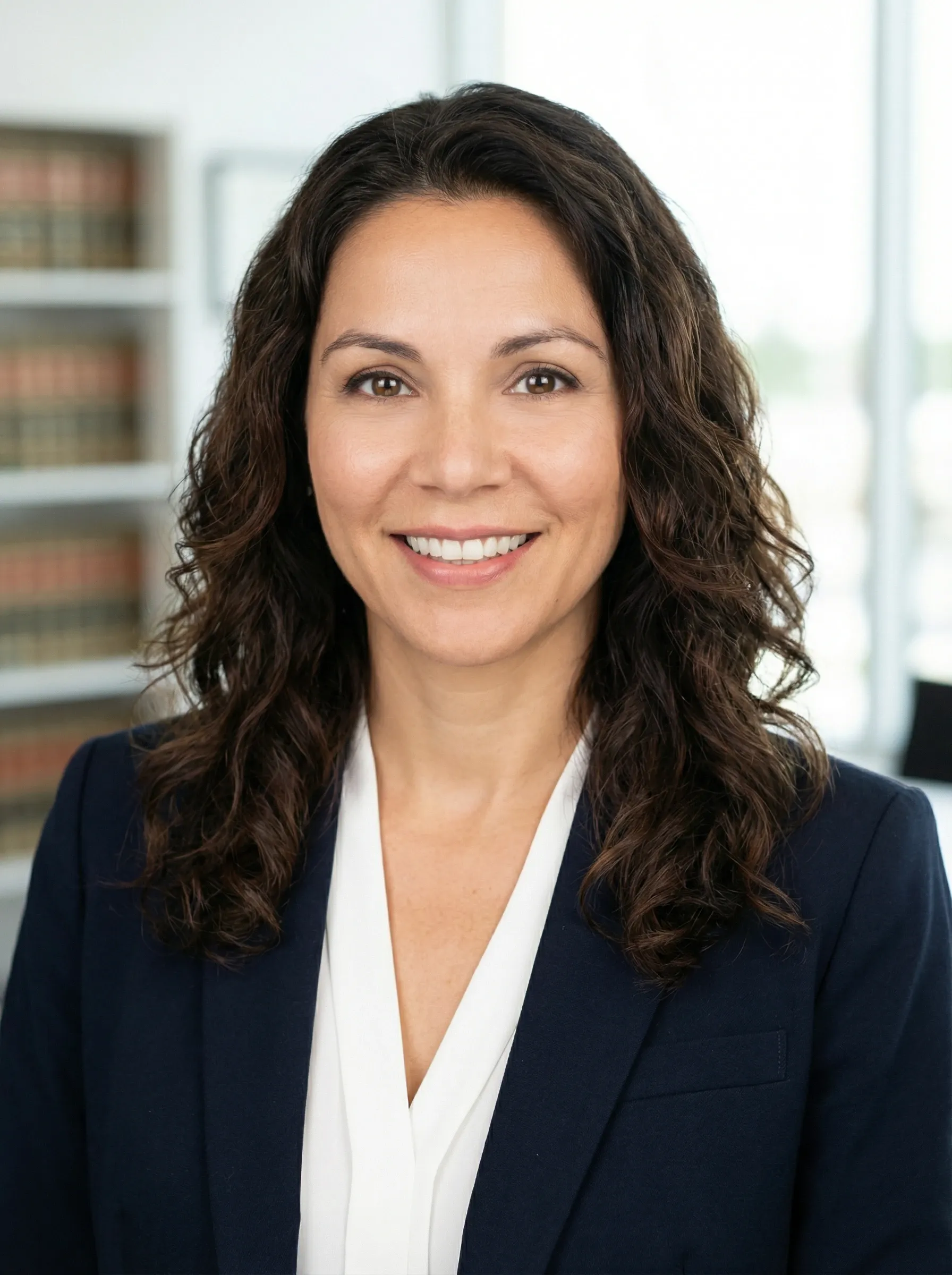 Trial lawyer in classic gray suit with marble justice hall environment